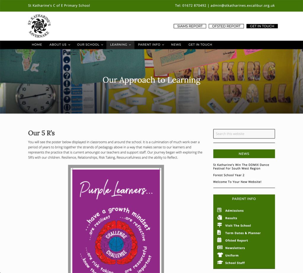 Screenshot of Learning page